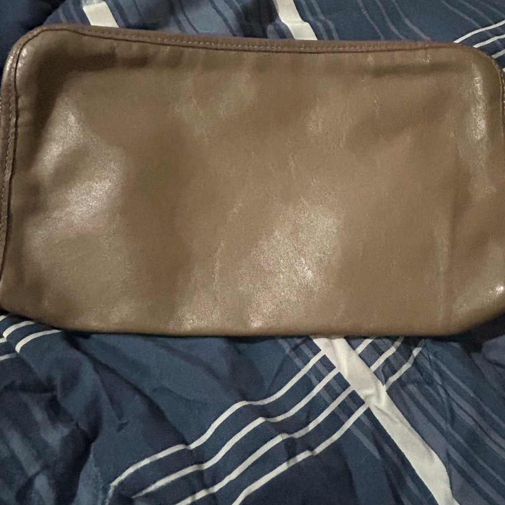 Simple Taupe Leather-Look Zip Pouch